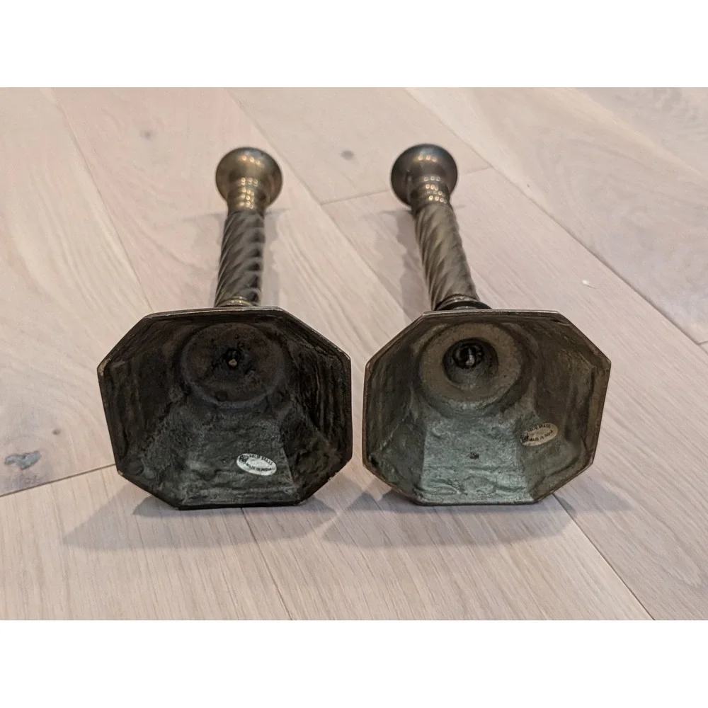 Vintage RIH Solid Brass Barley Twist Candlesticks – 12